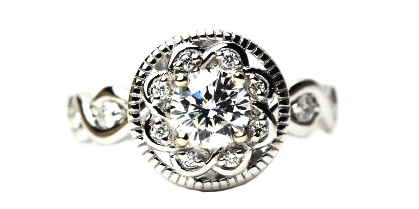 Unique Flower Design Engagement Ring