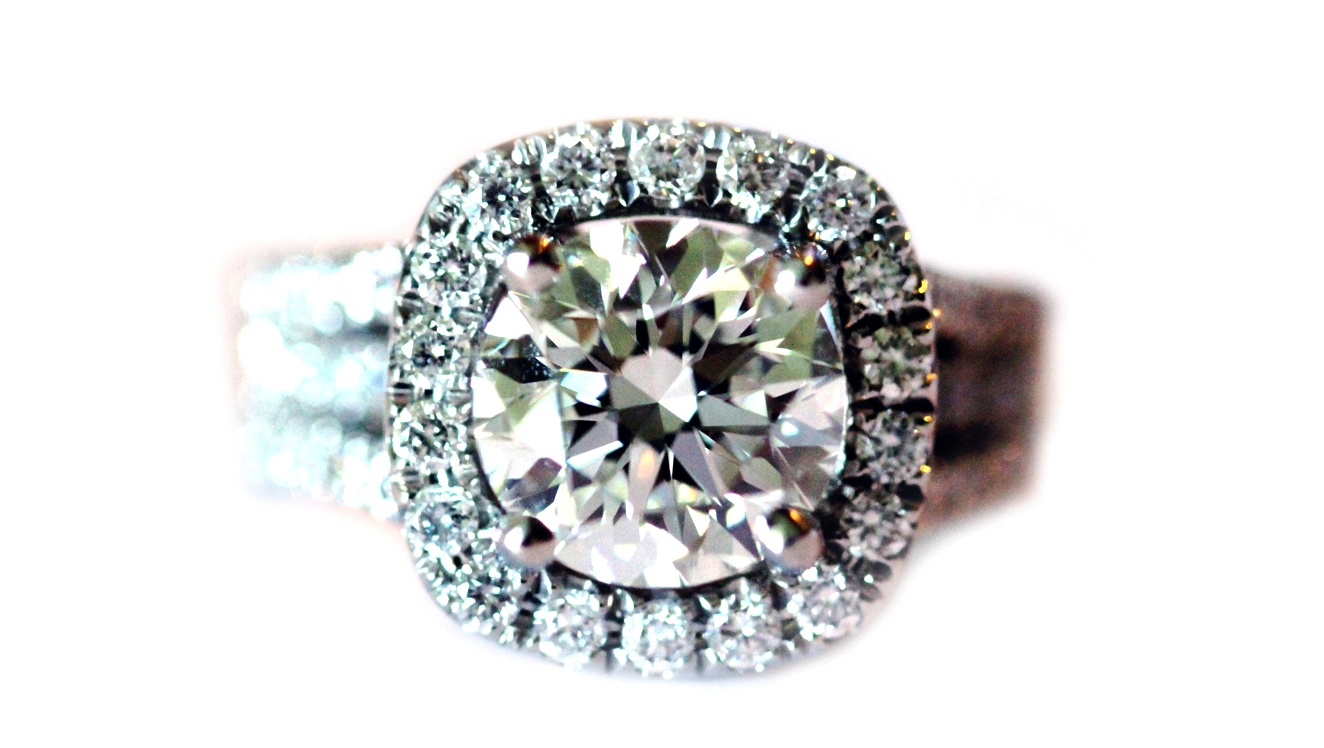 split shank platinum halo engagement ring