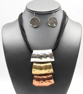 Tri-tone Tube Pendant Craft Necklace Set