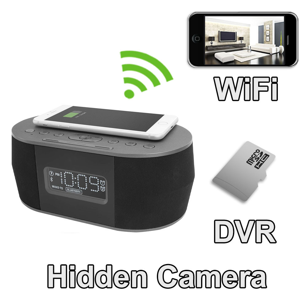 iPhone iPad Docking Station with Speaker Hidden Camera Spy Camera Nanny Cam Hidden Camera with WiFi DVR IP Live
