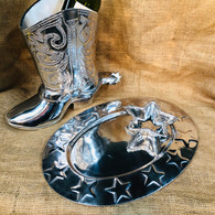 Star Embossed Oval Tray shown with Beaded Star Bowl and Large Boot Beverage Holder