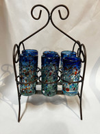 Six Shot Glasses in Iron Stand