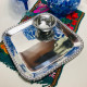 Square Beaded Tray shown with Smaller Beaded Bowl as a Chp and Dip Option