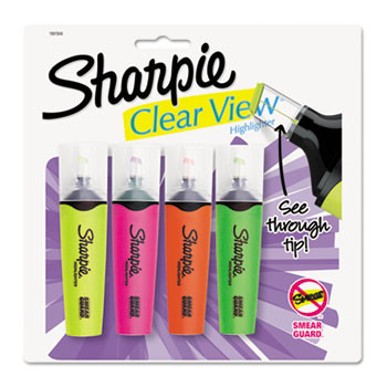Sharpie Clear View Highlighters 4/Pkg-Yellow, Pink, Orange & Green