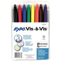 Vis A Vis Fine Wet Erase Marker 8 Color Set: Black, Red, Blue, Green, Orange Purple, Yellow, Brown - Pen Mountain