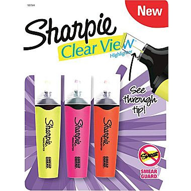 Sharpie Clear View Highlighter 3/cd yellow, pink, orange - penmountain