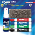 Expo 2 Lo Odor Dry Erase Marker Set : Eraser, 2 Oz Cleaner, Black, Blue, Green, Red  -Pen Mountain