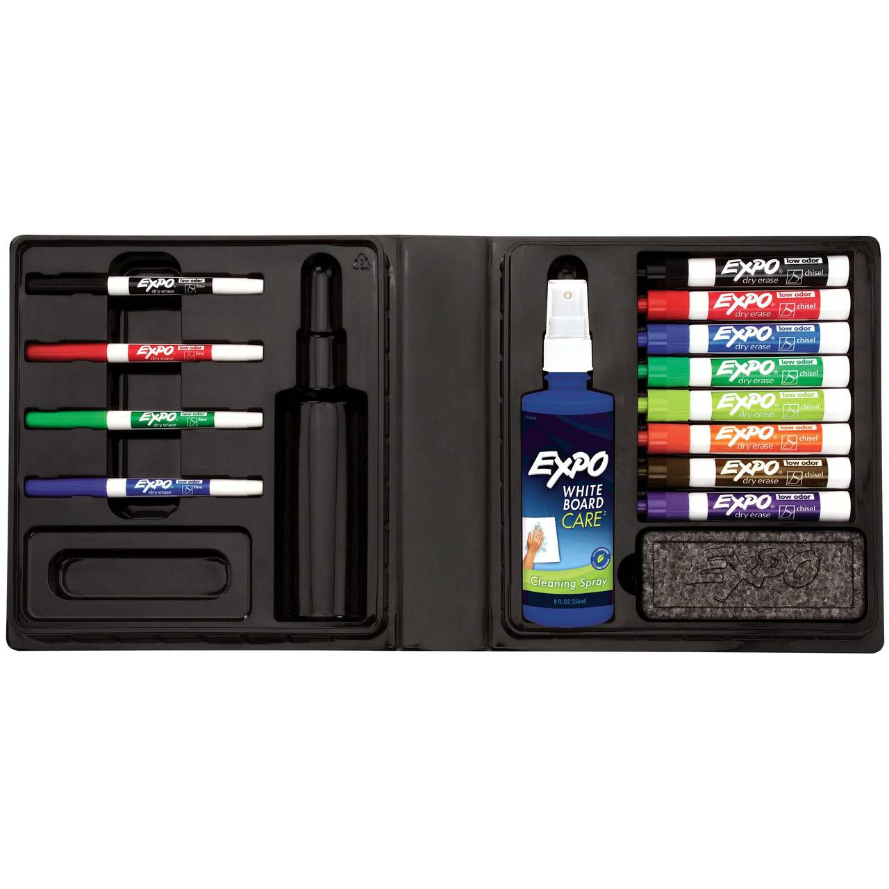 Expo 2 Lo Odor Dry Erase Marker 12 Color Kit: Eraser, 8Oz Cleaner, Fine  Black, Red, Blue, Green,& Chisel Black, Red, Blue, Green, Orange, Brown,  Purple, Yellow - Kingpen