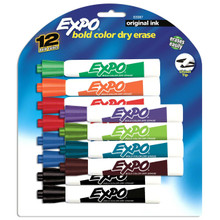 Expo Dry Erase Marker Chisel 12 Color Set:2 Black, 2 Blue, 2 Red, Brown, Green, Lime, Orange, Purple, Teal Blue - Pen Mountain