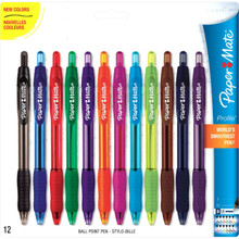 Papermate Profile Retractable Ball Point 1.4mm 12 Color Set Black, Blue, Brown, Green, Lime, Magenta, Navy, Orange, Plum, Purple, Red, Turquoise - Pen Mountain