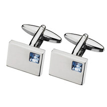 Men's Blue Topaz Cubic Zirconia Steel Cuff Links