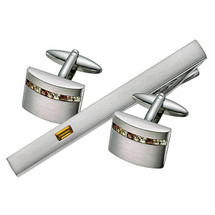 Men's Steel & Crystal Cufflinks & Tie Pin Set
