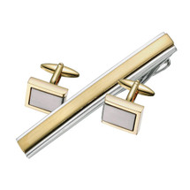 Men's Steel & Gold Plated Cufflinks & Tie Pin  Set