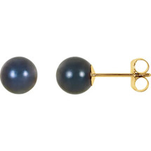 6mm Yellow Gold Black Cultured Pearl Earrings