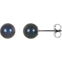 6mm 14 Karat White Gold Black Cultured Pearl Earrings