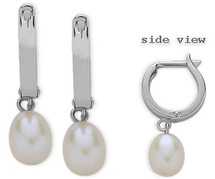 White Gold 14 Karat White Leverback Drop Style Pearl Earrings