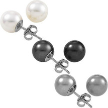 Sterling Silver White, Black & Grey Pearl Earrings Set