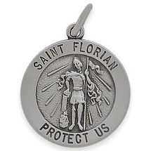 Sterling Silver Saint Florian 18.5mm Religious Medal Medallion
