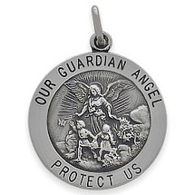 Sterling Silver Our Guardian Angel 22mm Religious Medal Medallion