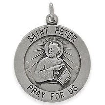 Sterling Silver Saint Peter 18.5mm Religious Medal Medallion