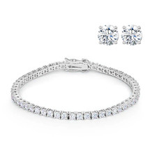 Genuine Sterling Silver 2.95tcw. Tennis Bracelet & Cubic Zirconia Earrings