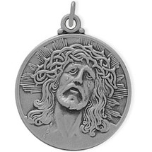Large Round Sterling Silver Religious Jesus Medal Medallion