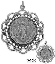 Large Sterling Silver Religious Mary Medal Medallion