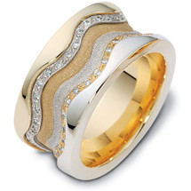 Designer 14 Karat Multi Texture Two-Tone Gold Unique Diamond Wedding Band Ring