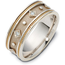 Designer 14 Karat Two-Tone Etruscan Style Gold Diamond Wedding Band Ring