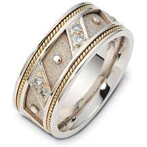 Designer 14 Karat Two-Tone Gold Etruscan Style Diamond Wedding Band Ring