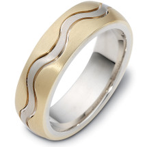 Designer 14 Karat Two-Tone Gold Wave Style Multi Texture Unique Wedding Band Ring