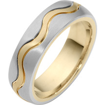 6.5mm Two-Tone 14 Karat Gold Wave Style Comfort Fit Wedding Band Ring