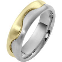 Wave Style 6.5mm Two-Tone 14 Karat Gold Comfort Fit Wedding Band Ring