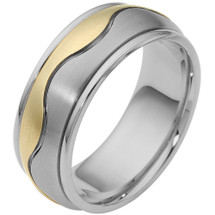 8.5mm Wave Style Two-Tone 14 Karat Gold Comfort Fit Wedding Band Ring