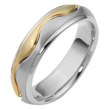 6mm Wave Style Two-Tone 14 Karat Gold Comfort Fit Wedding Band Ring