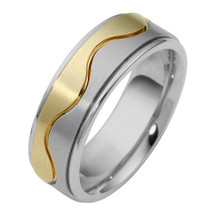 6.5mm Wave Style 14 Karat Two-Tone Gold Comfort Fit Wedding Band Ring
