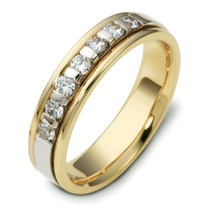 Designer 14 Karat Two-Tone Gold Princess Cut 6 Diamond Wedding Band ...