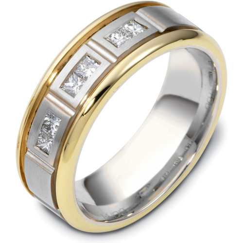 Designer 14 Karat Two-Tone Gold Princess Cut 6 Diamond Wedding Band ...