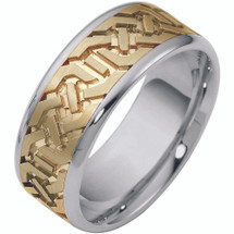 8.5mm Multi Texture Two-Tone 14 Karat Gold Comfort Fit Wedding Band Ring