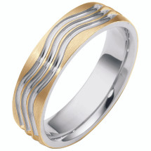 6mm Comfort Fit Wave Style 14 Karat Two-Tone Gold Wedding Band Ring