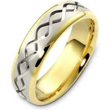6.5mm Two-Tone 14 Karat Gold Designer Comfort Fit Wedding Band Ring