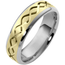 6.5mm Designer Two-Tone 14 Karat Gold Comfort Fit Wedding Band Ring