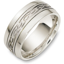 14 Karat White Gold 9mm Multi Texture Wedding Band Ring