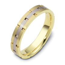 Multi Texture Two-Tone 14 Karat Gold 4mm Comfort Fit Wedding Band Ring