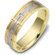 6mm 14 Karat Two-Tone Gold Comfort Fit Multi Texture Wedding Band Ring