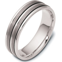 6.5mm Titanium & 14 Karat White Gold Double Stripe Wedding Band Ring