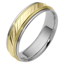 6mm Multi Texture Two-Tone 14 Karat Gold Comfort Fit Weddig Band Ring