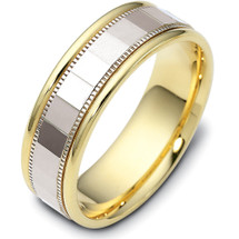 Multi Texture Two-Tone 14 Karat Gold 7mm Comfort Fit Weddig Band Ring