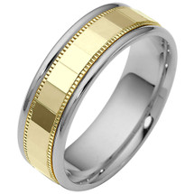7mm Multi Texture Two-Tone 14 Karat Gold Comfort Fit Weddig Band Ring