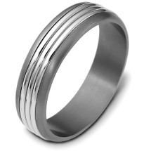 5.5mm Titanium & 14 Karat White Gold Triple Bar Wedding Band Ring